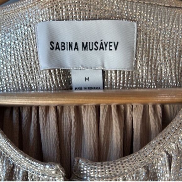 Sabina Musayev Shimmer Short Sleeve V Neck Waist Tie Dress - Picture 9 of 11